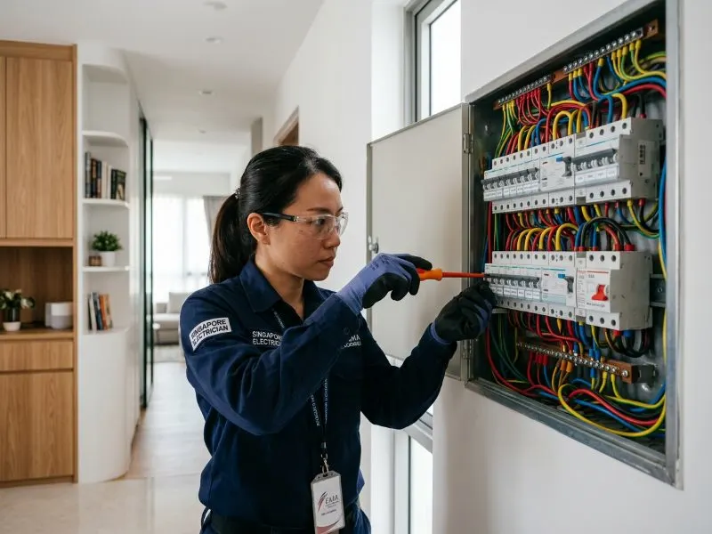 "Expert electrician fixing house issues, carefully inspecting and repairing electrical wiring, outlets, and fixtures to ensure safe, reliable, and efficient solutions for residential properties.