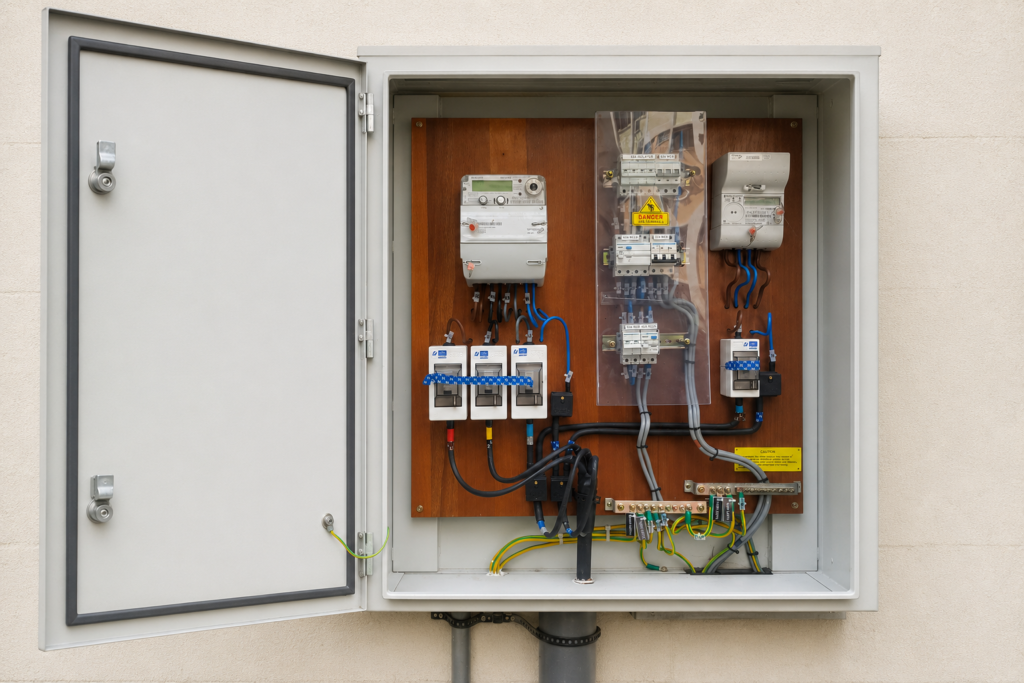 Outdoor electrical meter and wiring panel