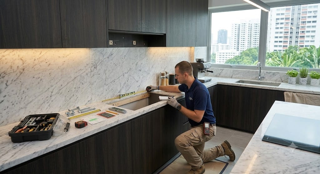 Built in and under cabinet cooker hood support service in Singapore kitchen with cabinet fitting and installation assessment