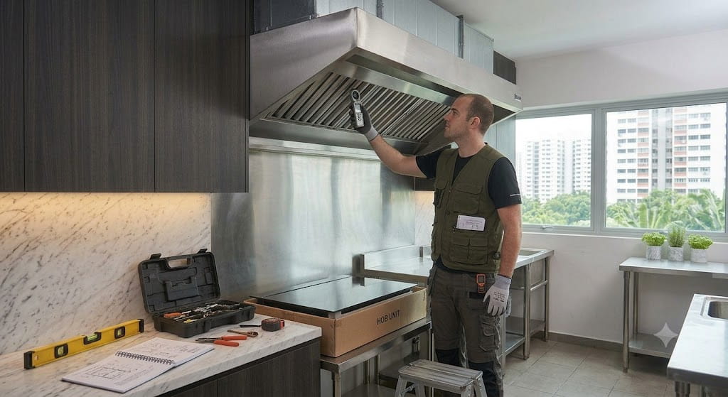 Small commercial kitchen cooker hood installation and support service in Singapore restaurant and food business premises