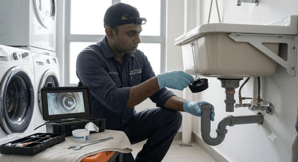Laundry tub stopper installation service by plumber in Singapore