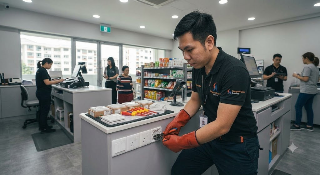 Office and shop power point repair service in Singapore commercial electrical outlet troubleshooting and maintenance