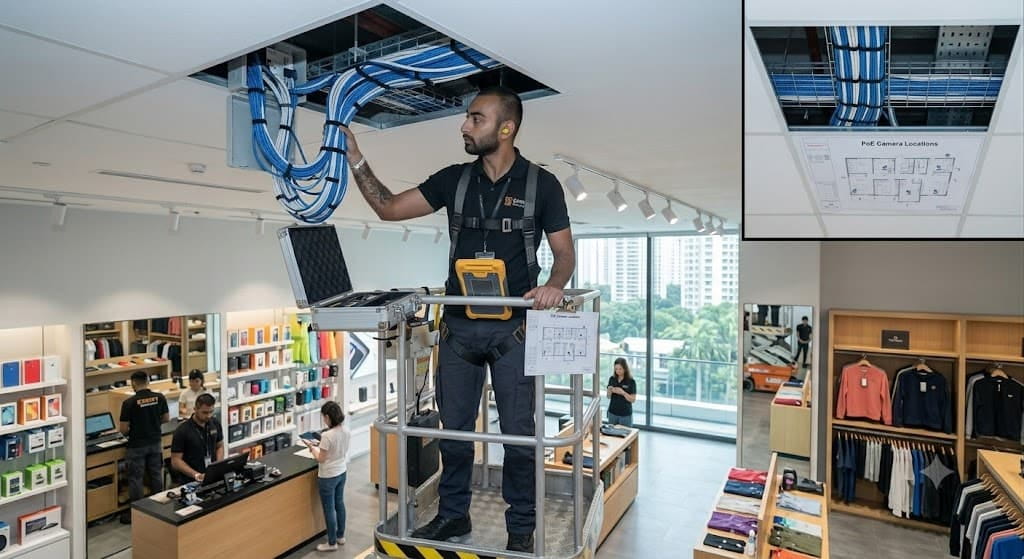 Office shop and retail CCTV camera wiring installation in Singapore
