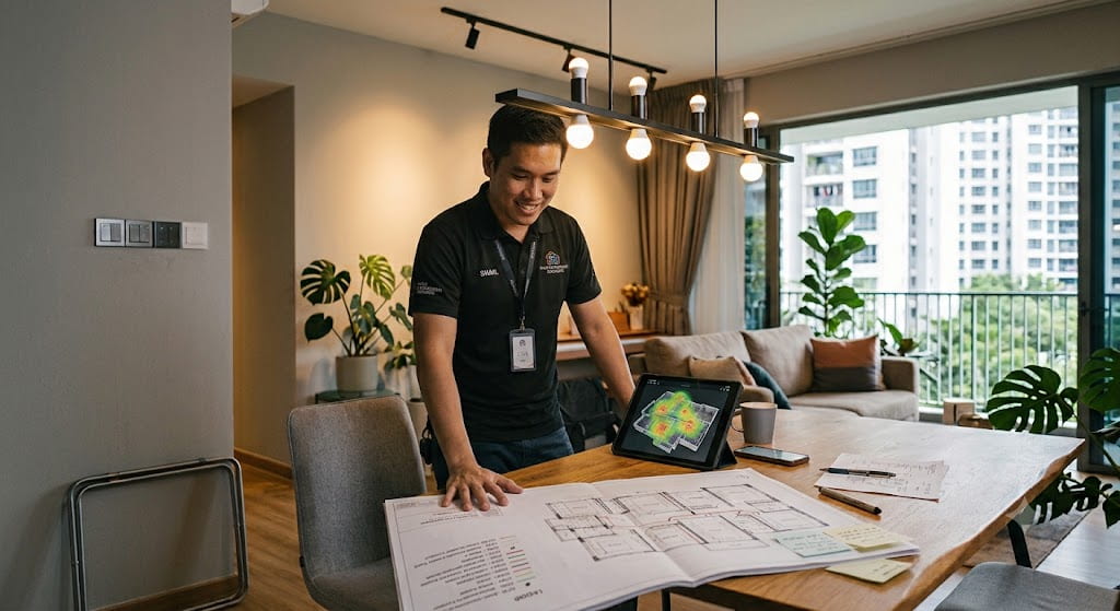 Smart home wiring route planning service in Singapore with structured electrical cable routing and automation design