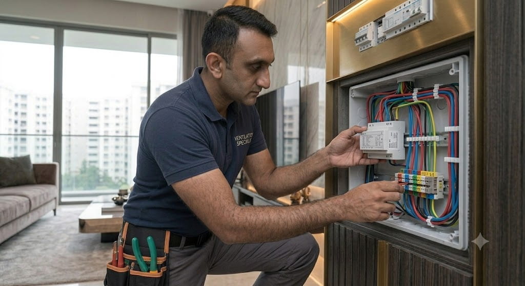 Smart relay and module installation service in Singapore with concealed smart home automation control setup