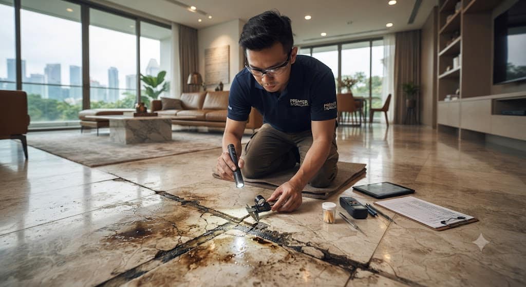 Stone stain removal assessment grout condition inspection and edge restoration review service in Singapore