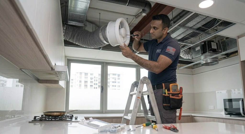 Window and wall ventilation fan fitting service in Singapore with professional wall mounted exhaust fan installation